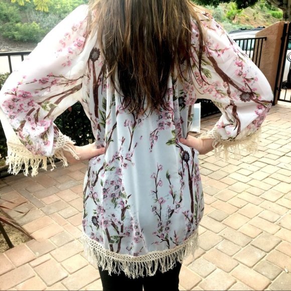 Floral Summer Kimono Beach Cardigan Blouse Coverup - Picture 5 of 6
